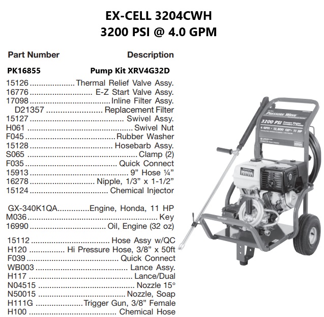 DEVILBISS model 3204CWH power washer parts